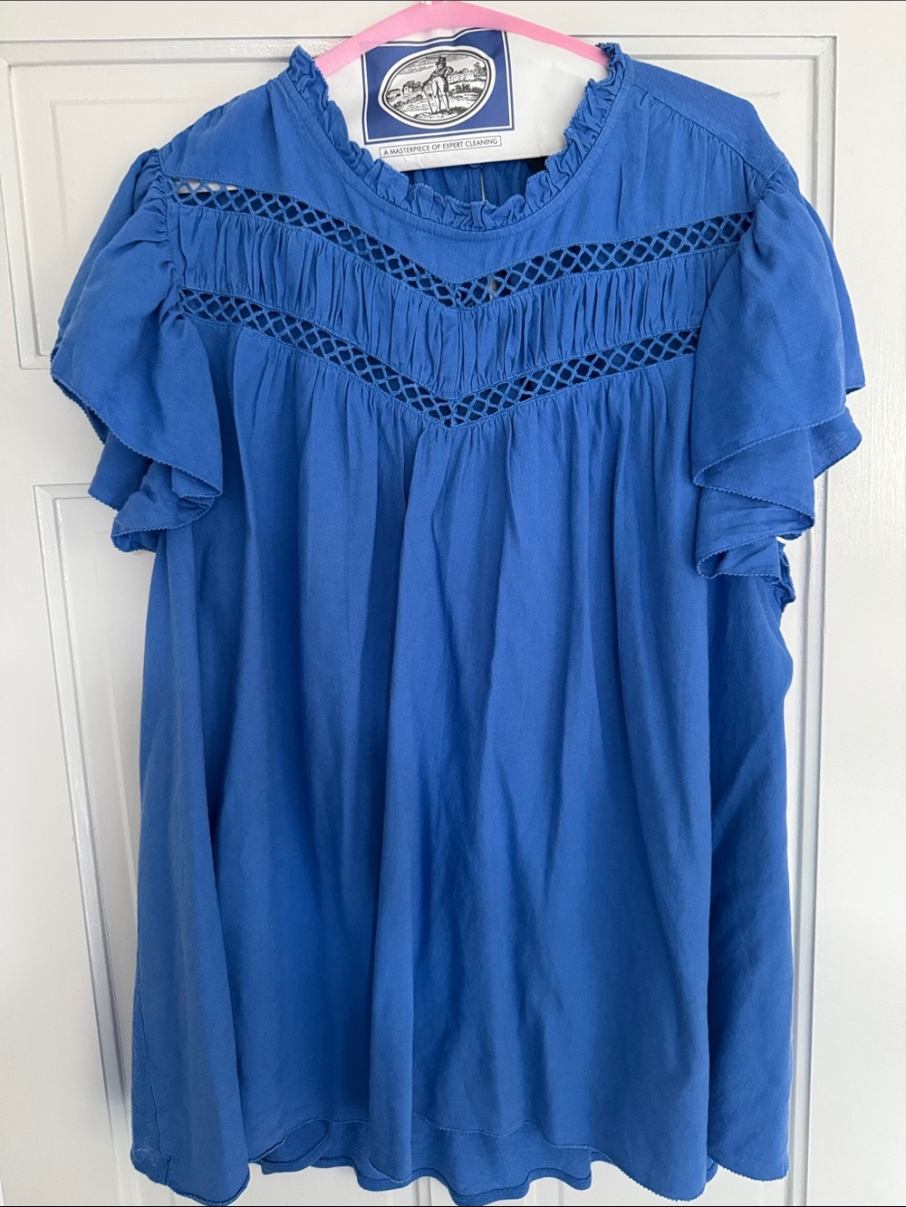 Lane Bryant Blue Crochet Yoke Ruffle Sleeve Top *Brand New-Never Worn